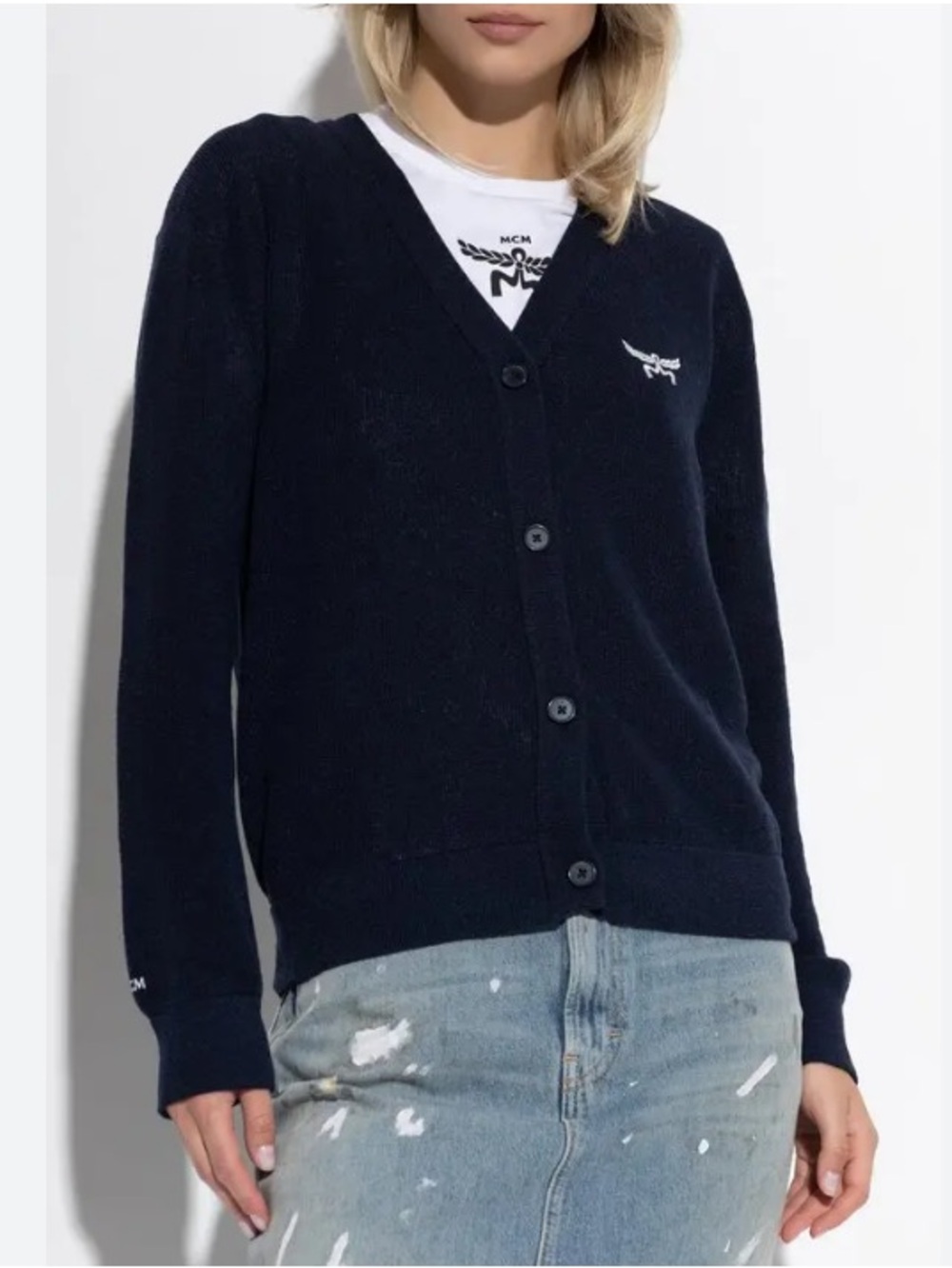 MCM Navy Button-Front Logo Cardigan (made in Korea